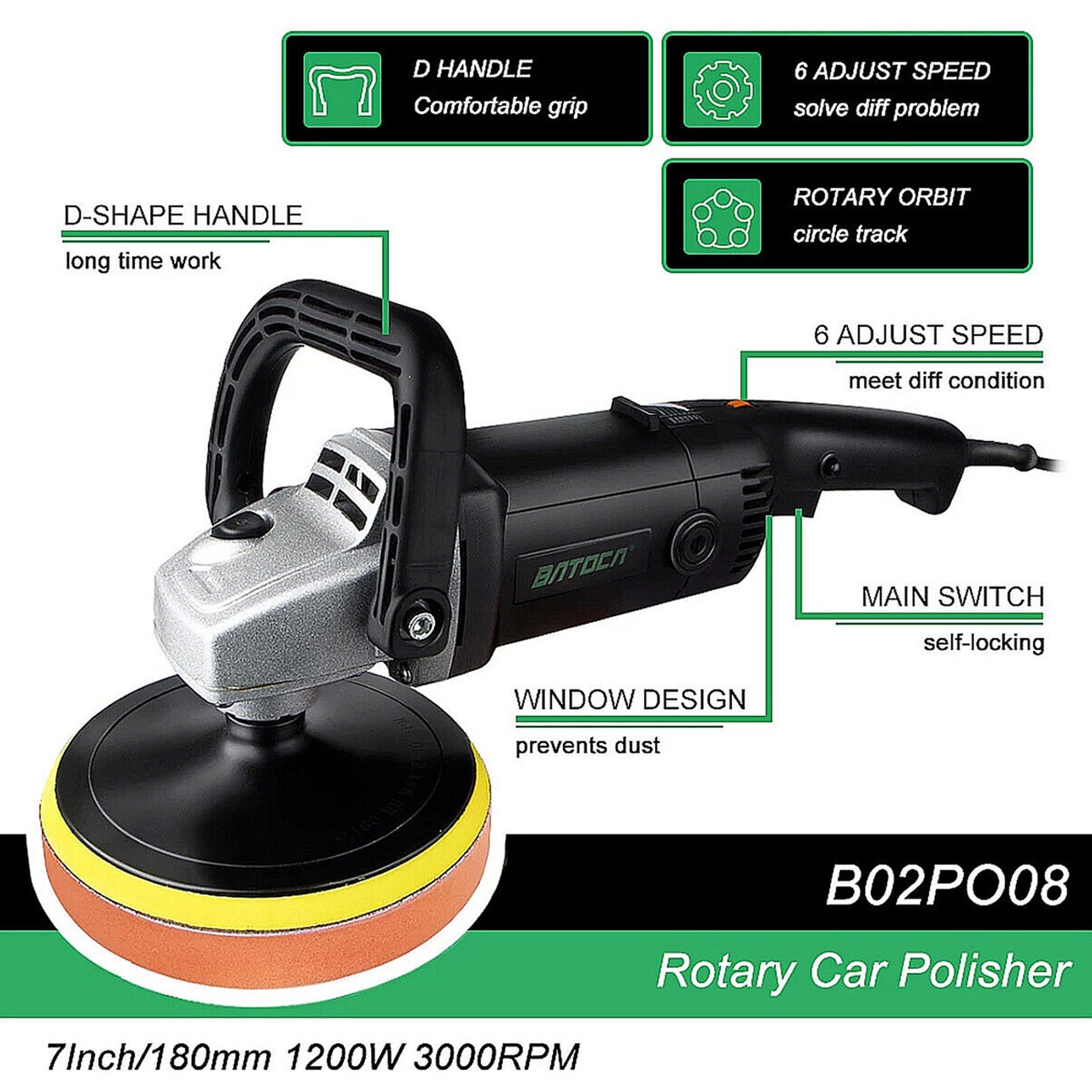 Роторна полірувальна машина BATOCA 1200W 180 мм
