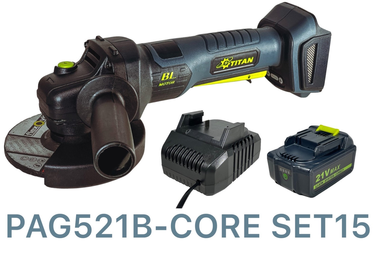 Кутова шліфувальна машина TITAN PAG521B-CORE SET15 Brushless
